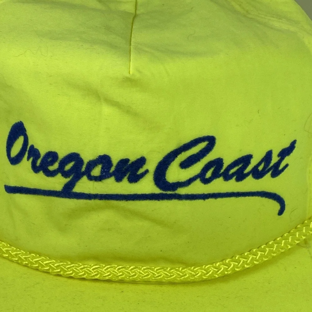 Vtg OREGON COAST Neon Nylon‎ Baseball Cap Snapback Rope Embroidery Spring Break